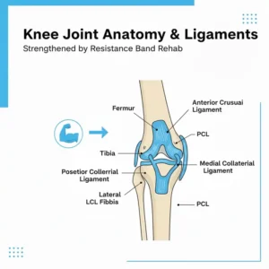 Anatomische Darstellung des Kniegelenks und der Bänder im Kontext der resistance bands knie rehab.