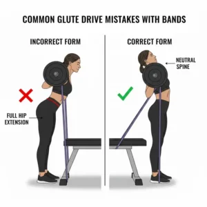 Grafischer Vergleich zwischen falscher und richtiger Ausführung von glute drive resistance bands.