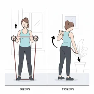 Training der Armmuskulatur mit fokus auf Bizeps und Trizeps durch physio resistance bands übungen.