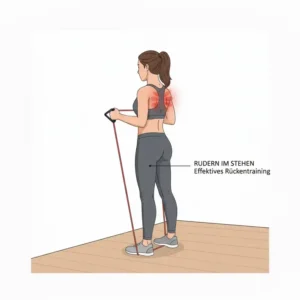 Rudern im Stehen zur Kräftigung bei der widerstandsband rücken therapie.