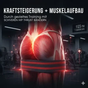 Muskelaufbau und Kraftsteigerung im Gesäß durch ein hip thrust band schwer in der Grafik.