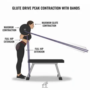 Darstellung der maximalen Muskelkontraktion am höchsten Punkt der glute drive resistance bands Bewegung.