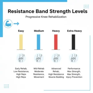 Übersicht der verschiedenen Widerstandsstufen für eine progressive resistance bands knie rehab.