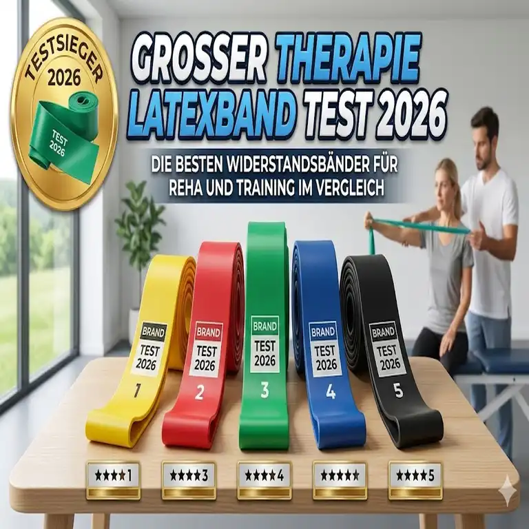 Ein umfassender therapie latexband test 2026 zeigt verschiedene Widerstandsbänder im Vergleich für Physiotherapie und Training.