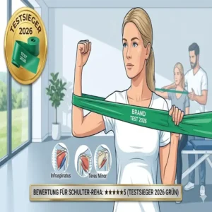 Anwendung eines Testsiegers aus dem therapie latexband test 2026 für Schulter-Rehabilitationsübungen.