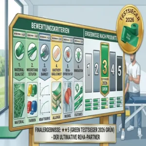 Infografik mit den Bewertungskriterien und Ergebnissen aus dem therapie latexband test 2026.