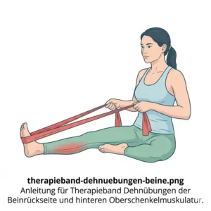 Darstellung von therapieband dehnübungen für die Oberschenkelrückseite und Beinmuskulatur.