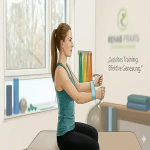 Stärkung der Rotatorenmanschette durch Außenrotation mit physio minibands für rehab.