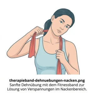 Sanfte therapieband dehnübungen zur Linderung von Verspannungen im Nackenbereich.