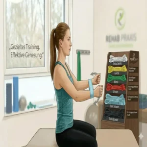 Übersicht der verschiedenen Widerstandsstufen und Stärken der physio minibands für rehab.