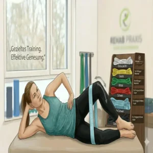 Clamshell-Übung zur Knie- und Hüftrehabilitation mit physio minibands für rehab.
