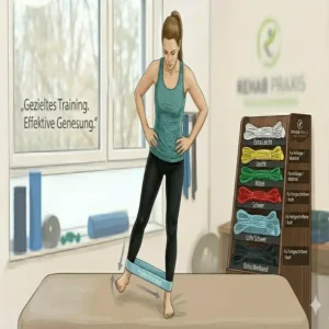 Stabilisierungsübung für das Sprunggelenk unter Verwendung von physio minibands für rehab.