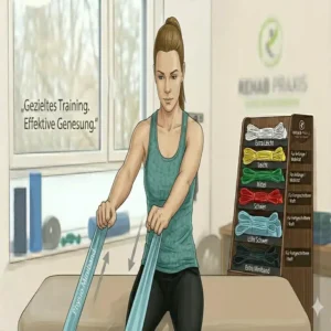 Haltungskorrektur und Oberkörper-Zugübung mit elastischen physio minibands für rehab.