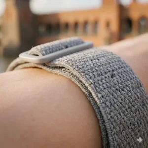 Detailansicht der weichen Struktur vom stoff fitness band hautfreundlich für maximalen Tragekomfort.