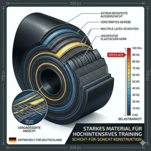 Technical drawing showing the layered latex construction of high-quality resistance bands extra stark for durability.