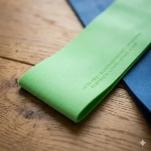 Nahaufnahme der TPE-Oberfläche der resistance bands ohne latex für Allergiker.