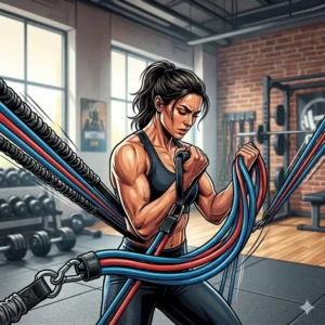 Bizeps-Curl Übung ausgeführt mit einem speziellen Fitnessband aus der Kategorie resistance bands schwerer widerstand.