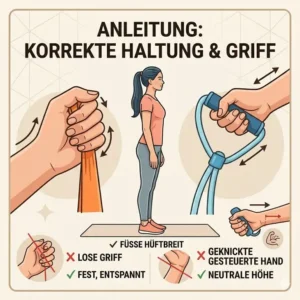 3: Illustration der korrekten Haltung und des Griffs für ein leichtes widerstandsband anfänger.