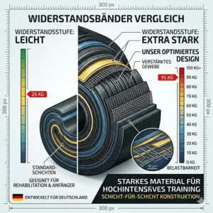 A comparison chart showing the high tension levels and weight capacity of resistance bands extra stark versus light bands.