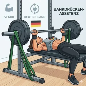 An athlete using a heavy duty resistance band for extra variable resistance on a bench press in powerlifting.