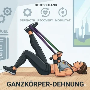 An illustration showing full-body mobility and stretching with a heavy duty resistance band.
