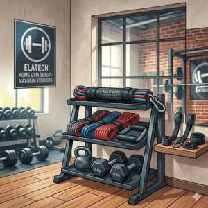Ein komplettes Ganzkörpertraining im Home-Gym unter Verwendung von robusten resistance bands schwerer widerstand.