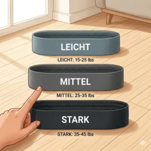 Three different resistance levels of the stoff widerstandsband rutschfest set for all fitness stages.