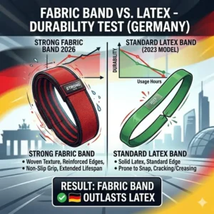 Comparison chart showing the durability of a strong fabric resistance band 2026 versus latex.