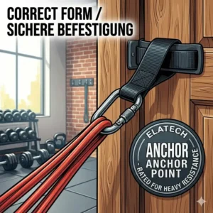 Anleitung zur sicheren Befestigung von resistance bands schwerer widerstand an einem stabilen Türanker.