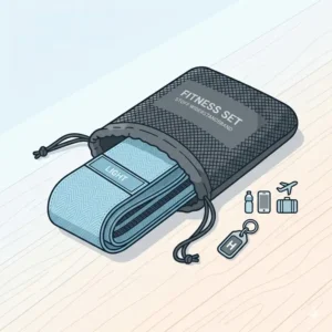 Compact travel fitness kit featuring a stoff widerstandsband rutschfest and a carrying bag.
