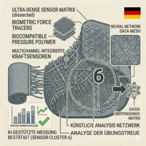 Technical infograph showcasing the AI measurement and complex tension distribution of the stoff miniband premium.