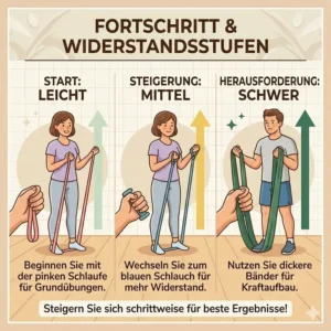 7: Übersicht der Widerstandsstufen und Fortschritt beim Training mit einem leichtes widerstandsband anfänger.