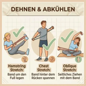 8: Dehnübungen und Cool-down zur Regeneration mit einem leichtes widerstandsband anfänger.