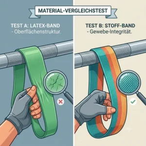Infografik zum Thema resistance baender für frauen test zeigt den Unterschied zwischen Stoff- und Latex-Fitnessbändern.