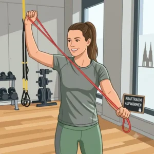 A user performing shoulder dislocations as a low resistance band warmup.