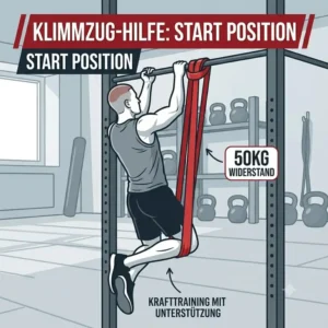 Illustration fuer unterstuetzte Klimmzuege mit einem starken Powerband 50kg widerstand