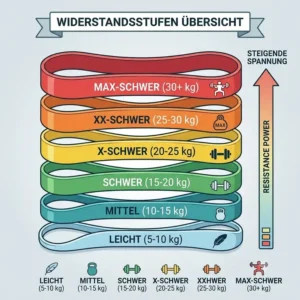 Übersicht der verschiedenen Zugstärken von leicht bis extra stark im großen resistance baender für frauen test.