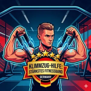 Illustration eines Athleten, der das stärkstes fitness band auf dem markt als effektive Klimmzug-Hilfe an einer Stange verwendet.