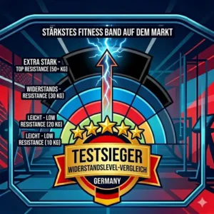 Eine Übersichtstabelle vergleicht die extremen Widerstandsstufen und die Zugkraft vom stärkstes fitness band auf dem markt.