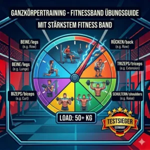Infografik mit verschiedenen Übungen für ein komplettes Ganzkörpertraining, durchgeführt mit dem stärkstes fitness band auf dem markt.