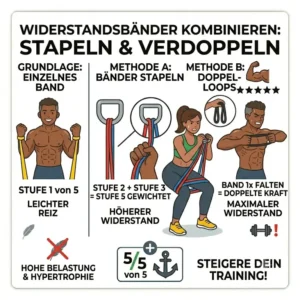 Wie man Bänder kombiniert und stapelt, um das Training anzupassen bei resistance band levels erklärt.