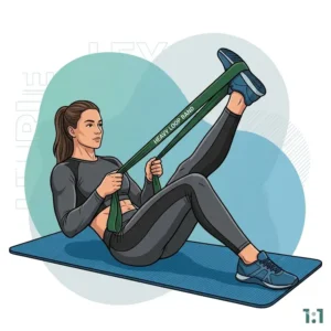 Illustration of a hamstring stretch cool-down after a heavy loop band training workout.
