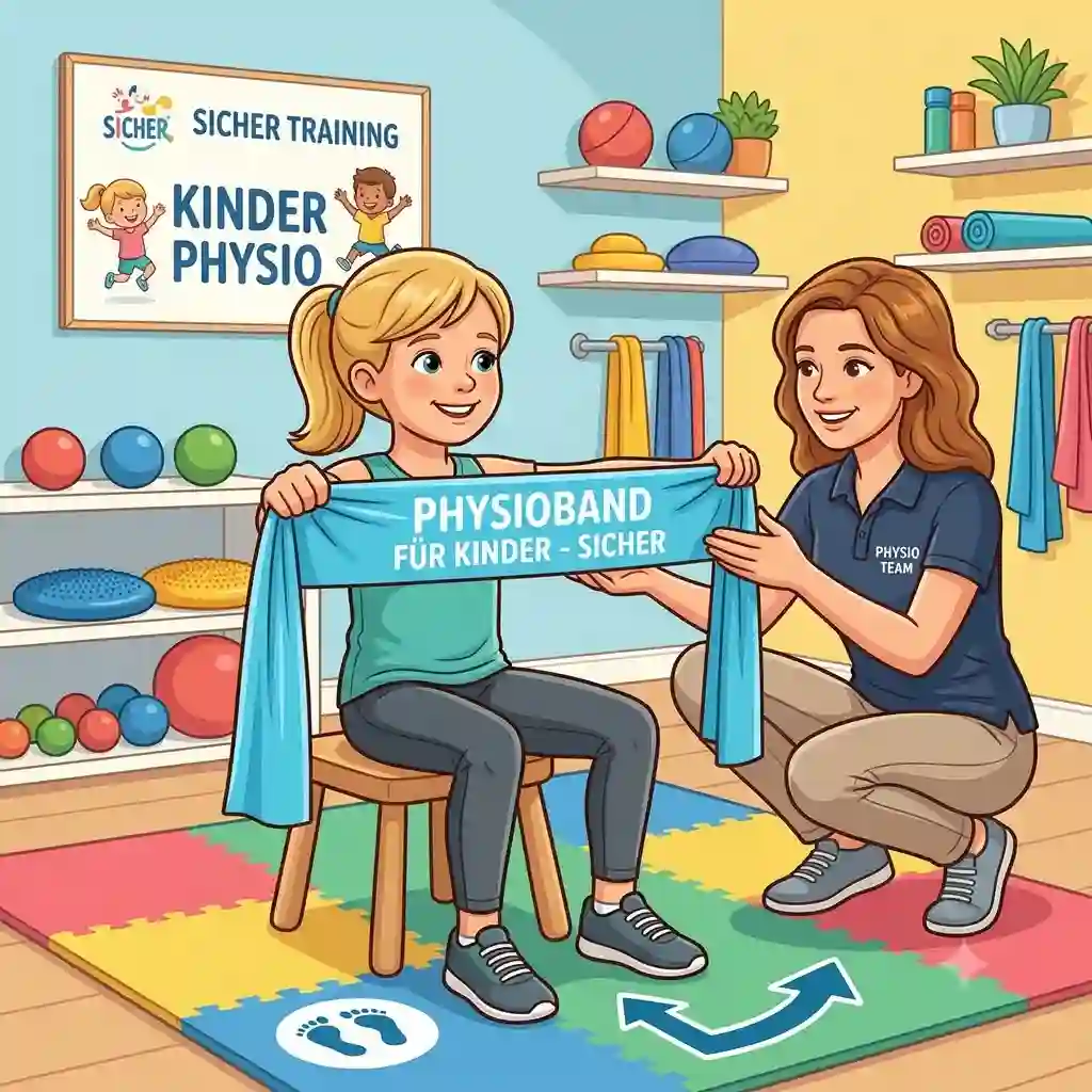 A featured image of a therapist guiding a child to use a physioband für kinder sicher.