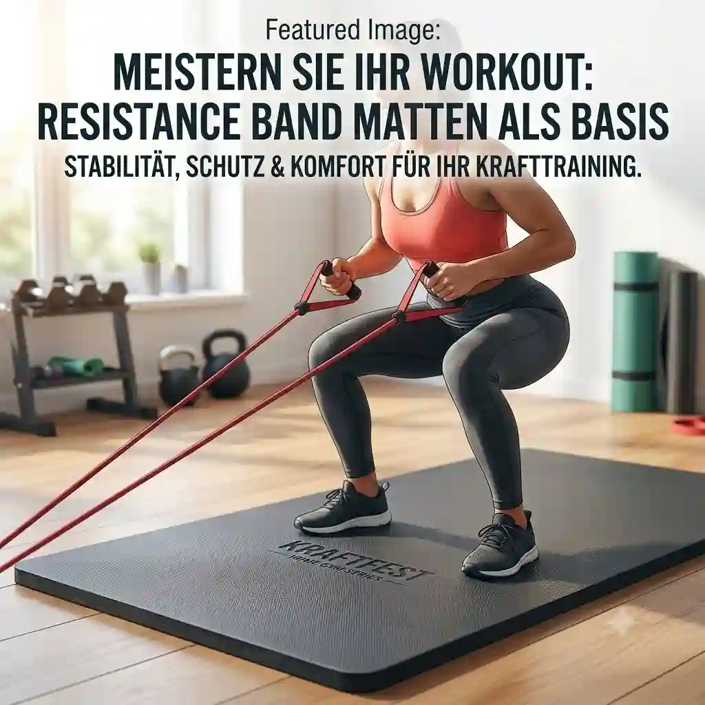 Woman working out on a durable resistance band matten during an intense home fitness session.