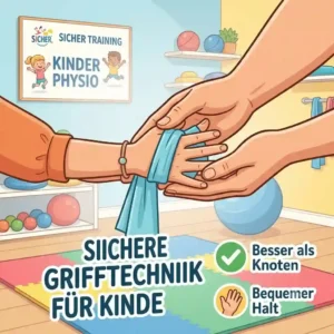 An illustration demonstrating a safe grip method for a physioband für kinder sicher.