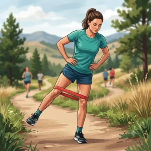 An illustration showing the side-steps exercise with a rehab band für läufer to strengthen glute muscles.