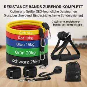 Rutschfeste Griffe aus dem Resistance Bands Zubehör komplett Set für sicheren Halt beim Krafttraining.