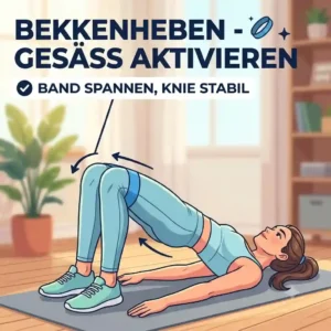 A woman demonstrating glute bridges on a yoga mat with a miniband für anfänger frauen.
