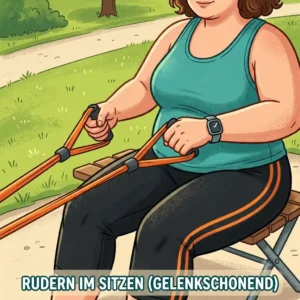 Seated rowing exercise with a resistance band übergewicht for joint-friendly workouts.