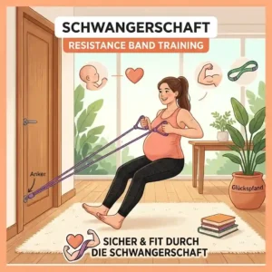 A pregnant woman executing a seated row exercise to strengthen her back muscles during schwangerschaft resistance band training.